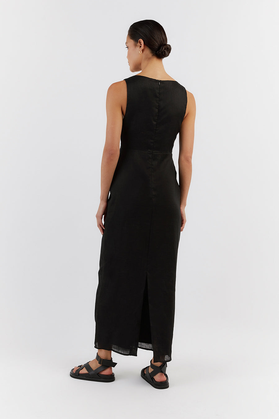 TYLA BLACK LINEN MIDI DRESS