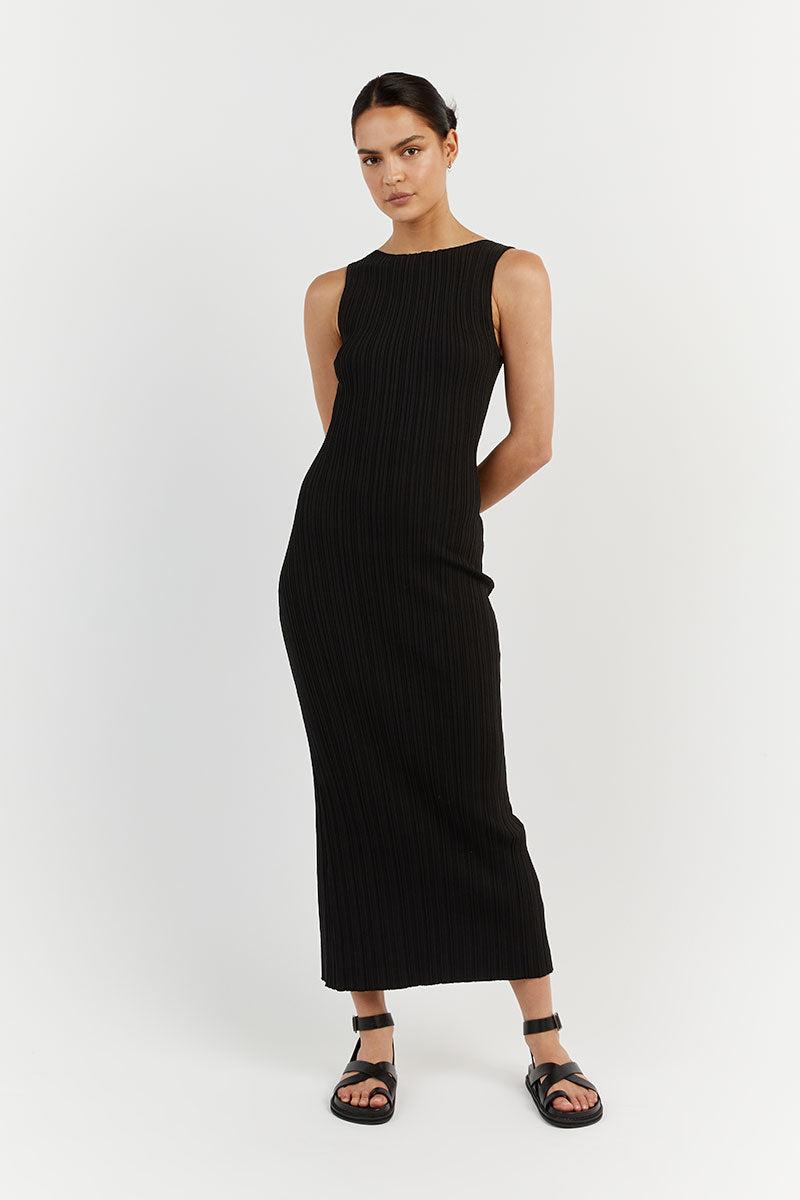 SIENNA BLACK KNIT MIDI DRESS