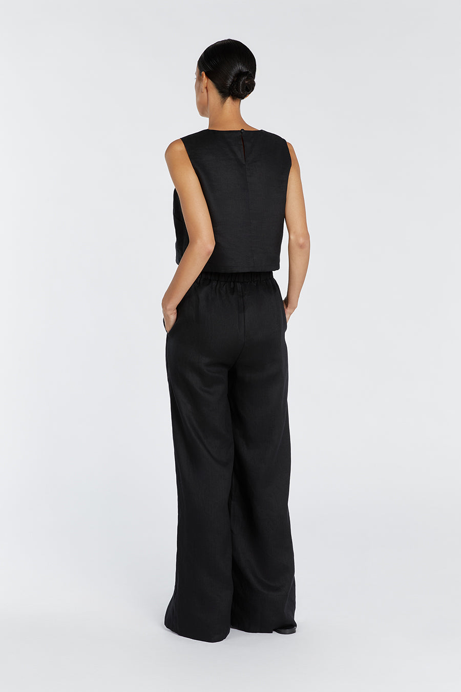 GINA BLACK LINEN ELASTIC WAIST PANT