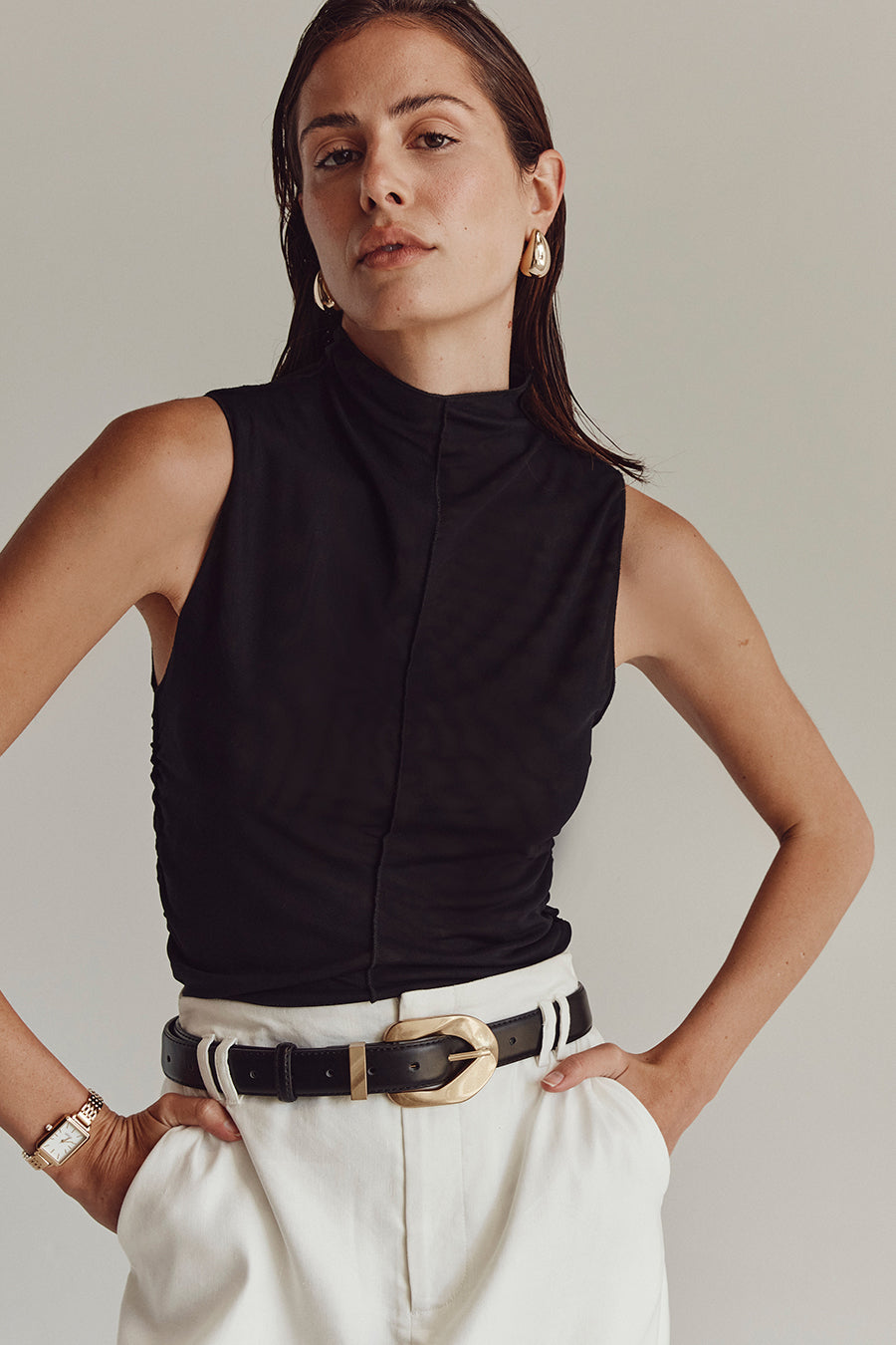 JAGGER BLACK SLEEVELESS MESH TOP