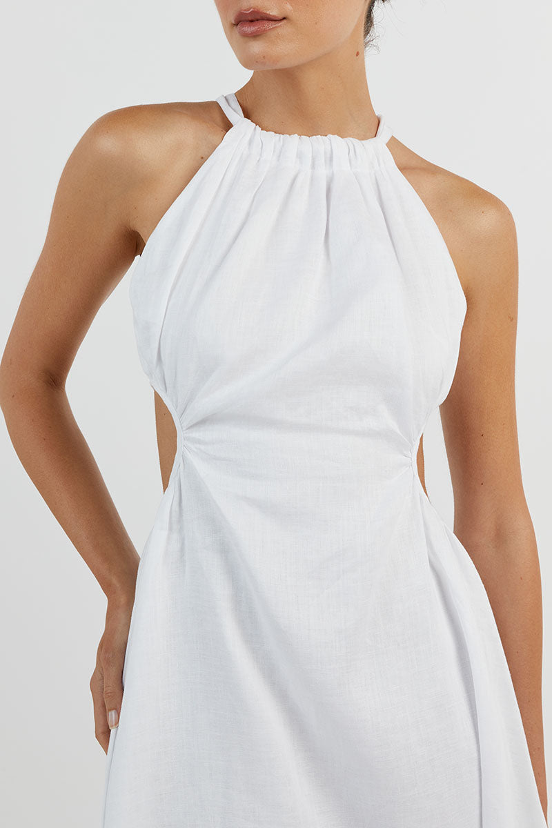 CAMILA WHITE LINEN MIDI DRESS