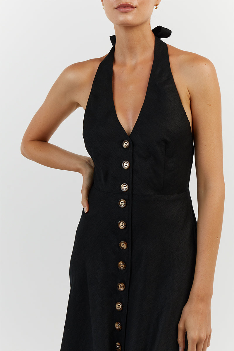 LOGAN BLACK LINEN MIDI DRESS