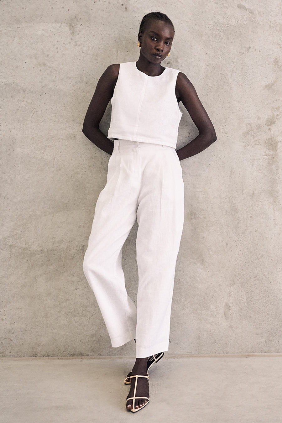 RYAN WHITE LINEN TAPERED PANT