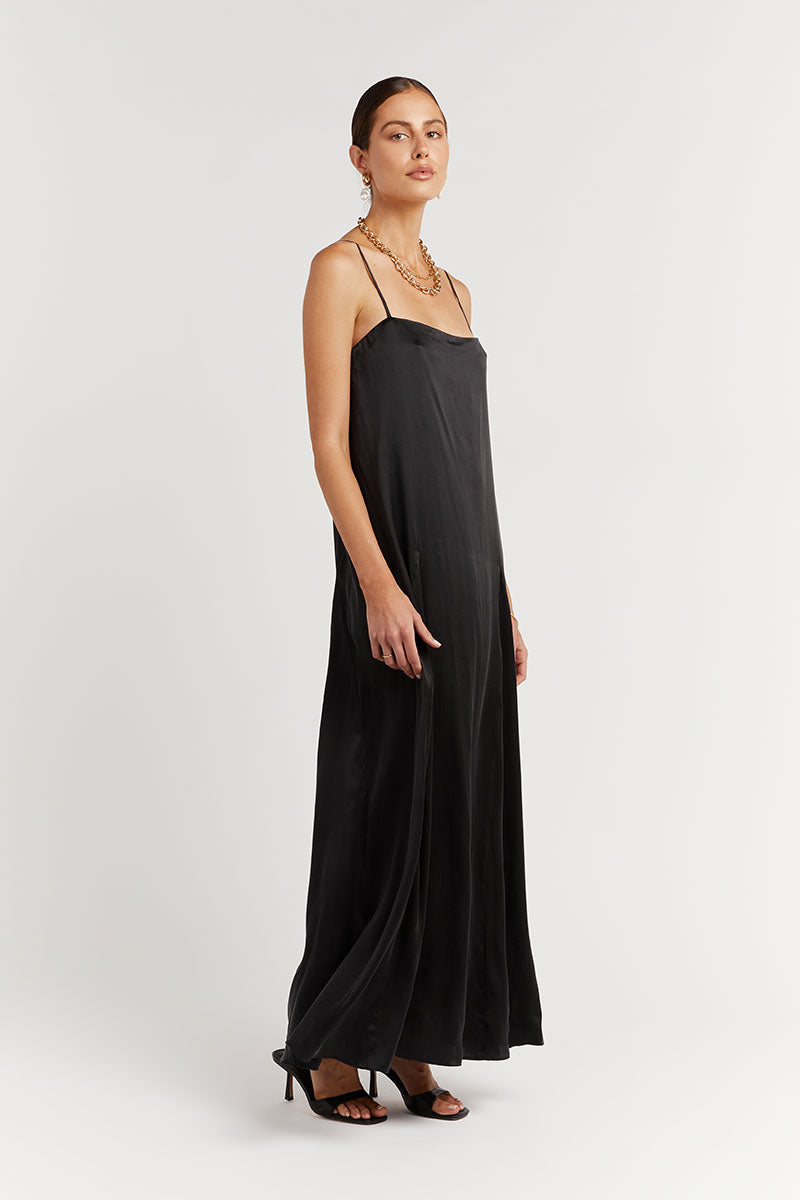 EVANS BLACK SILK SLIP MIDI DRESS
