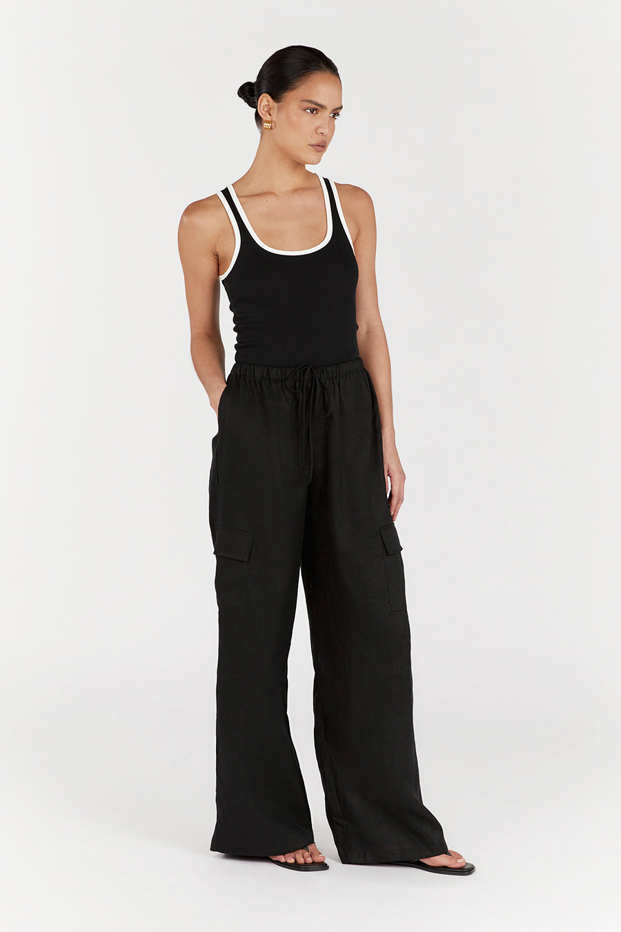 INGRID BLACK LINEN CARGO PANT