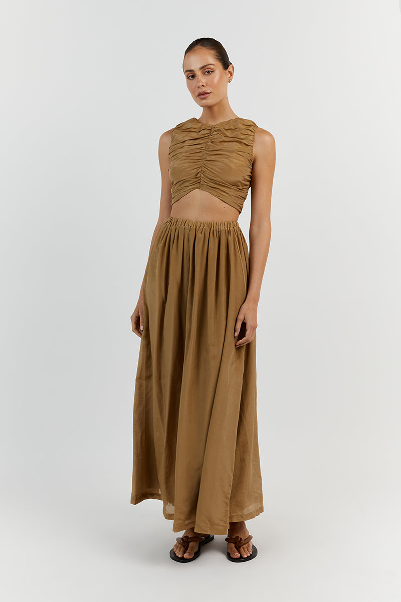 FRANKIE GOLD MIDI SKIRT