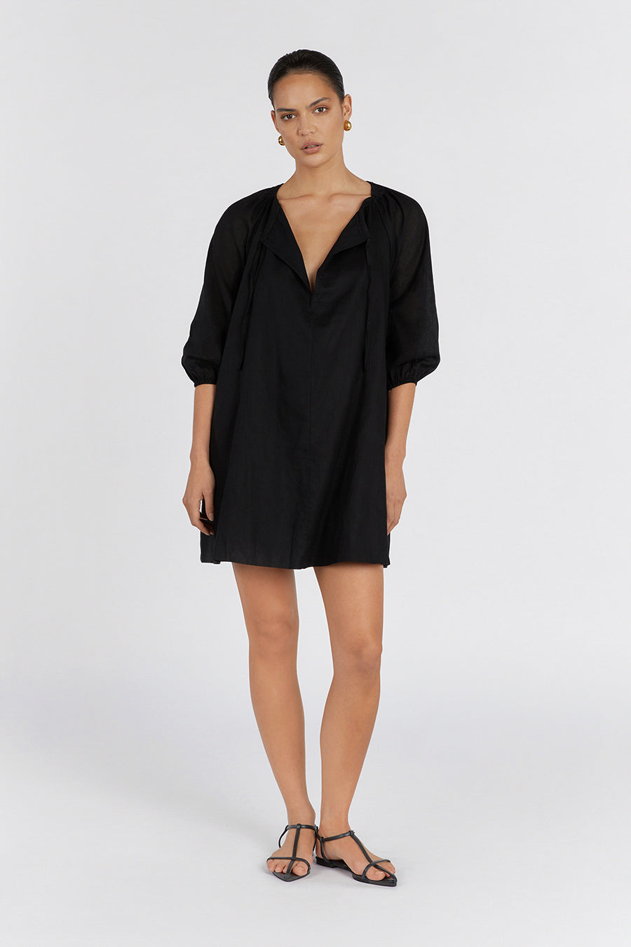 NADIA BLACK LINEN SMOCK DRESS