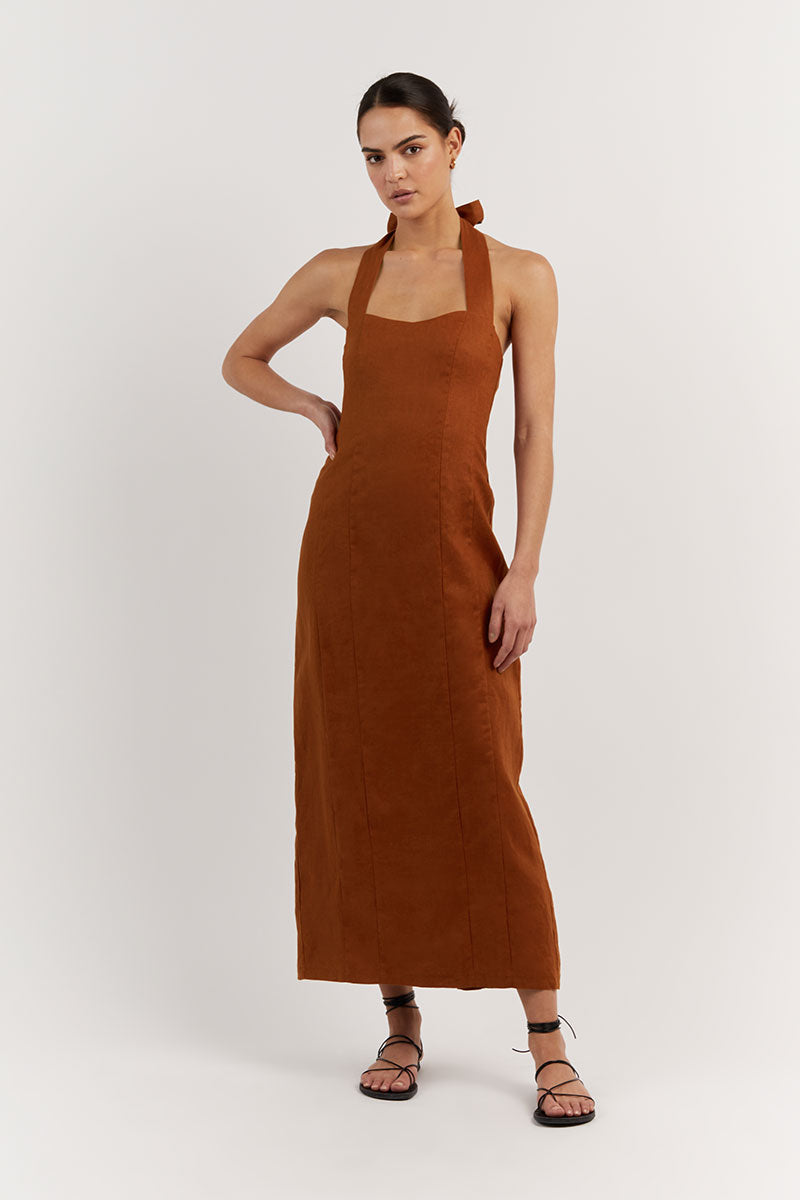 WILLOW TOBACCO LINEN LONG DRESS