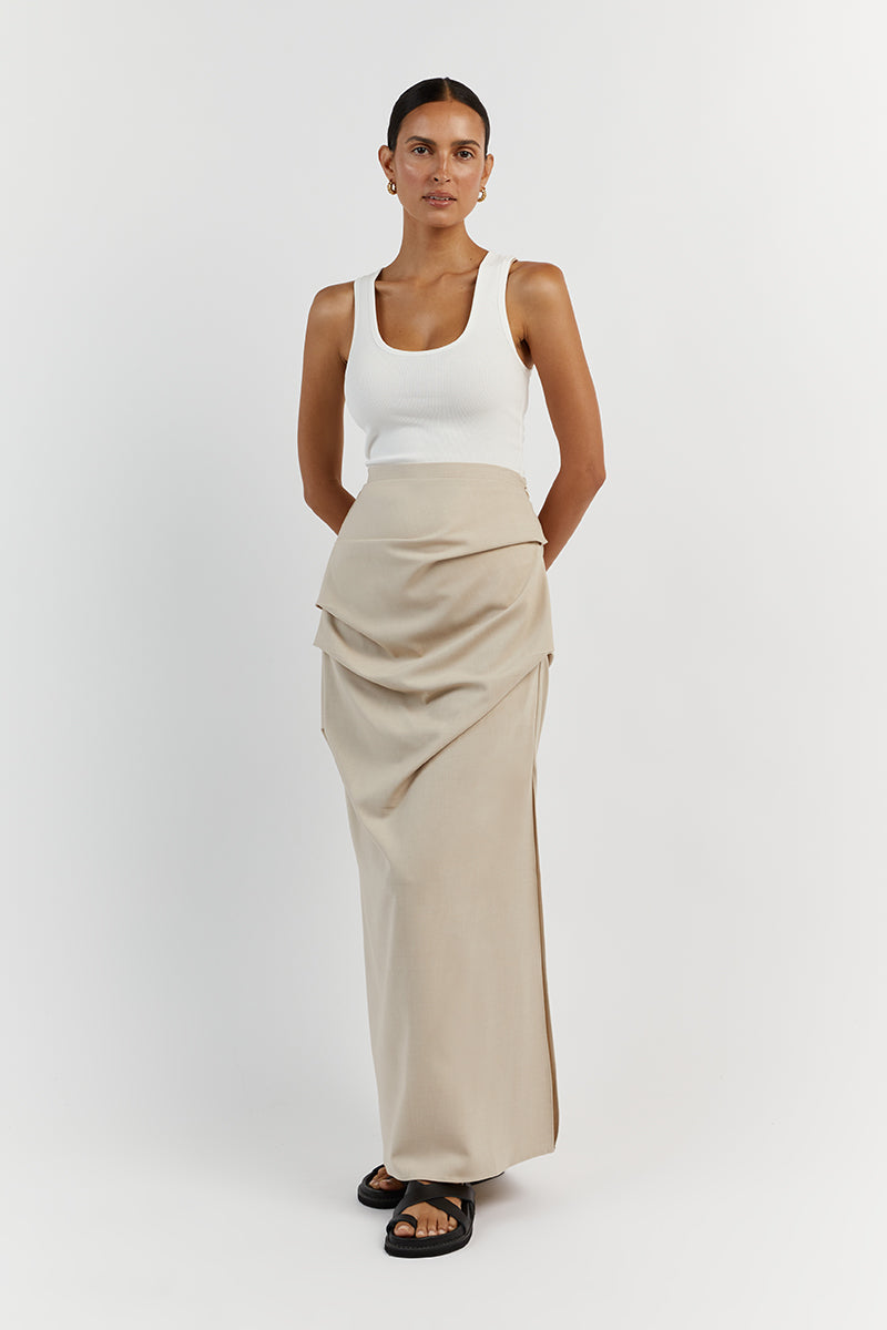 JAMIE RUCHED STONE MIDI SKIRT