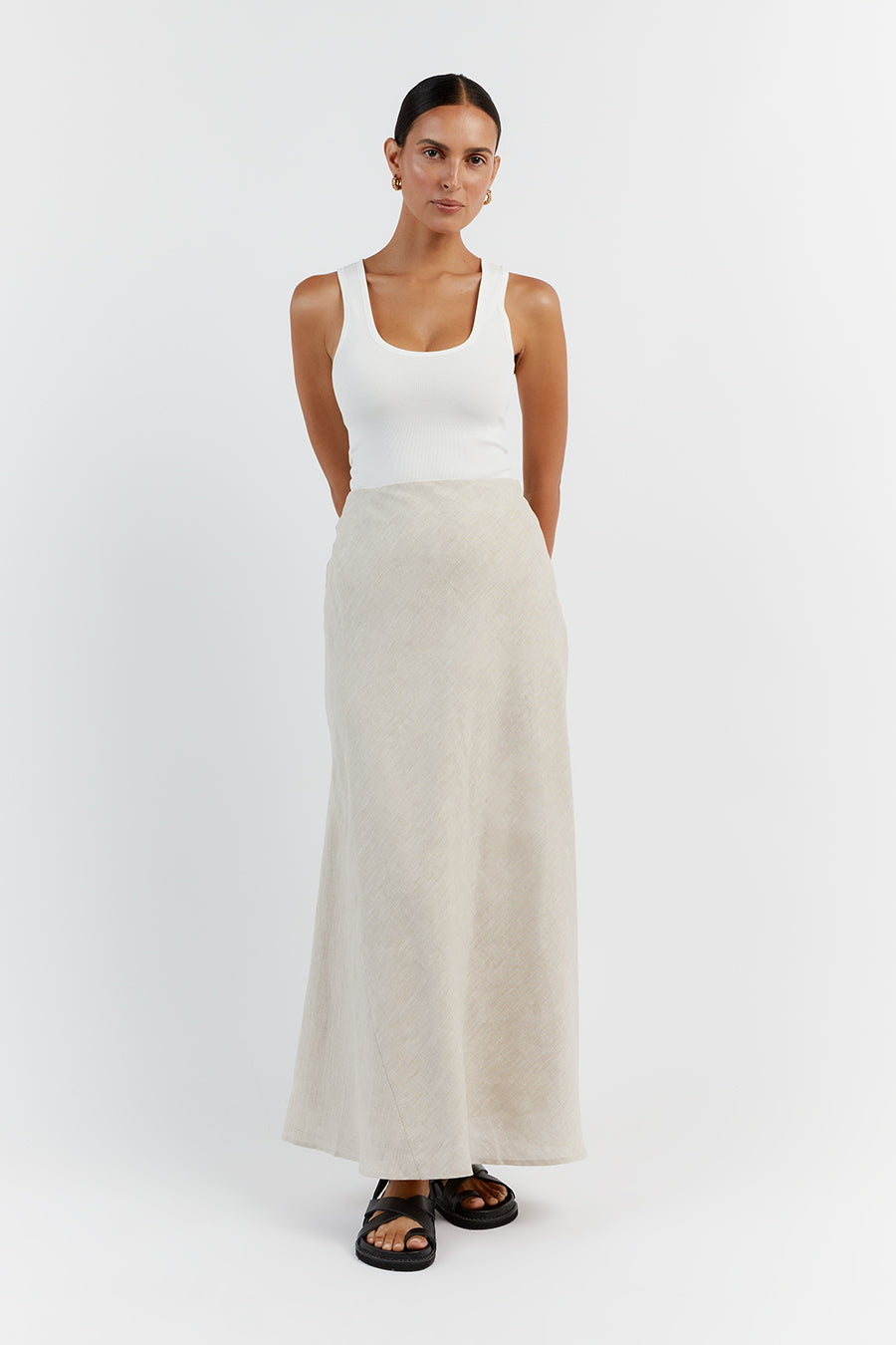 SYRAH NATURAL LINEN MIDI SKIRT
