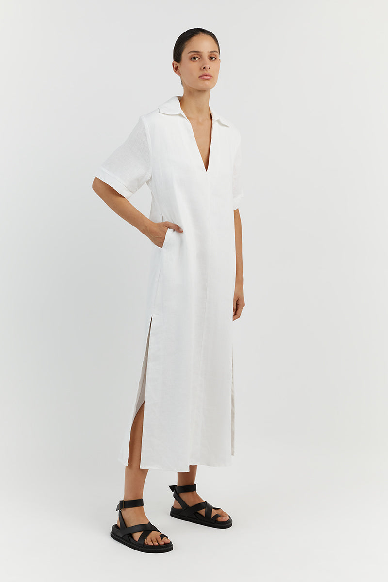 CANDICE WHITE LINEN MIDI DRESS