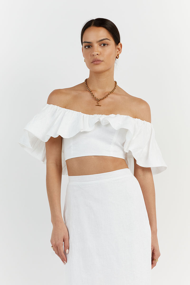 ISABELLE WHITE LINEN TOP