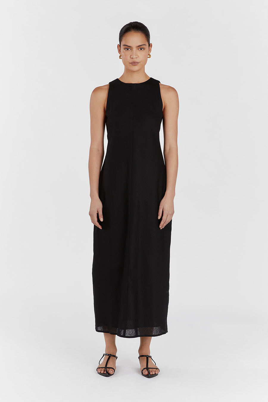 HARRIS BLACK LINEN MIDI DRESS
