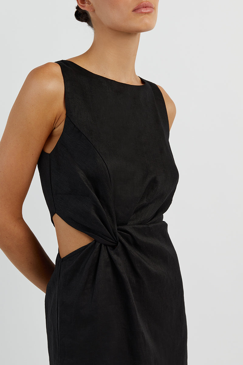LEILANI BLACK LINEN MINI DRESS