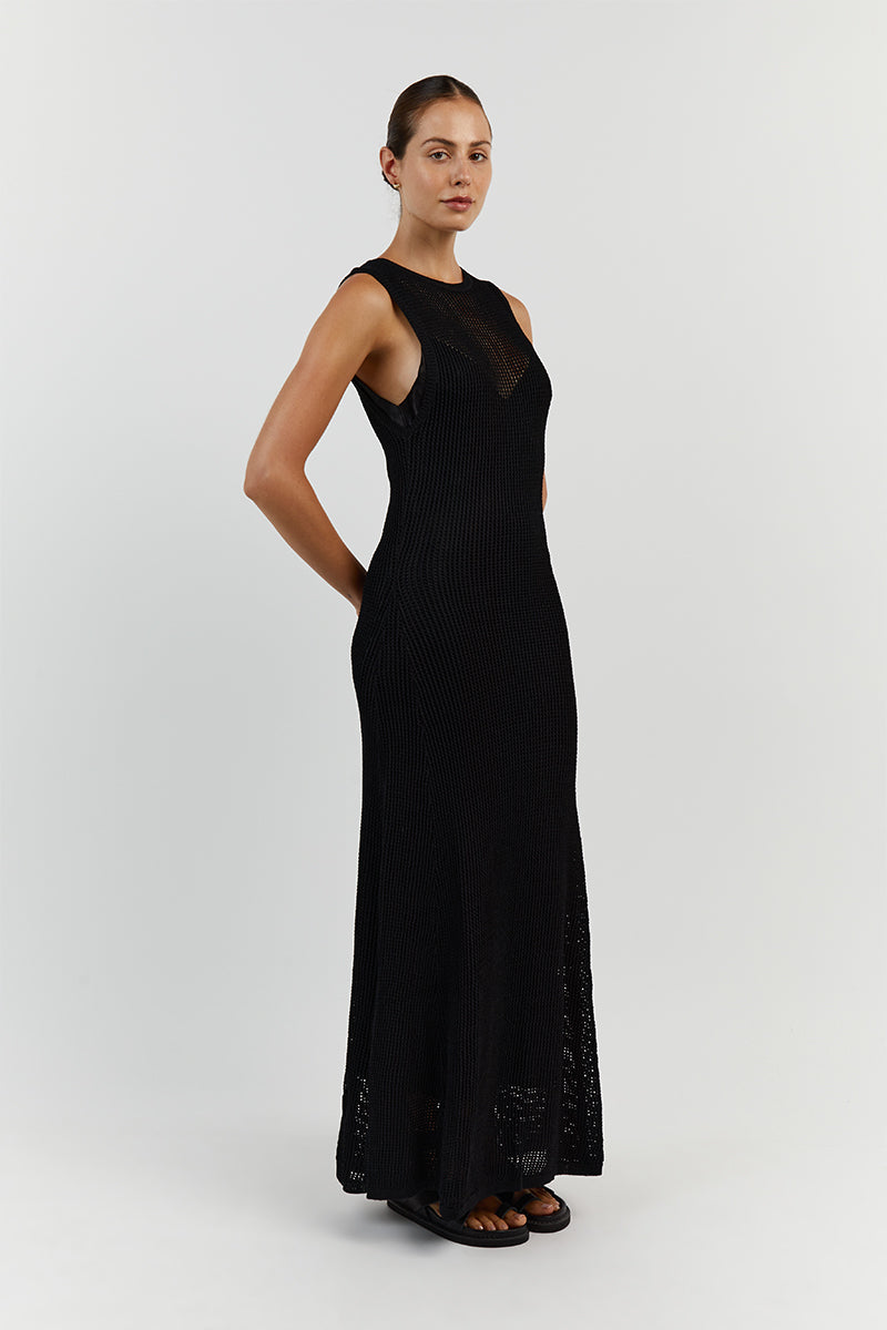OPHELIA BLACK CROCHET MAXI DRESS