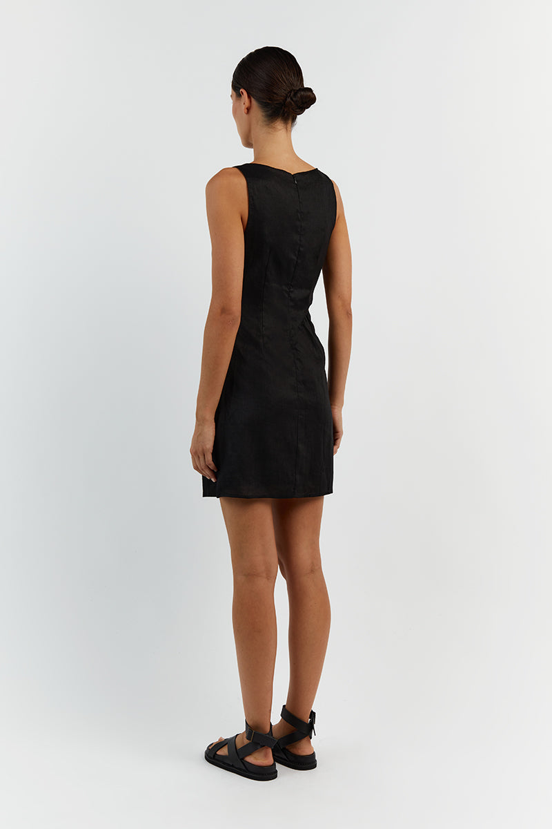 LEILANI BLACK LINEN MINI DRESS