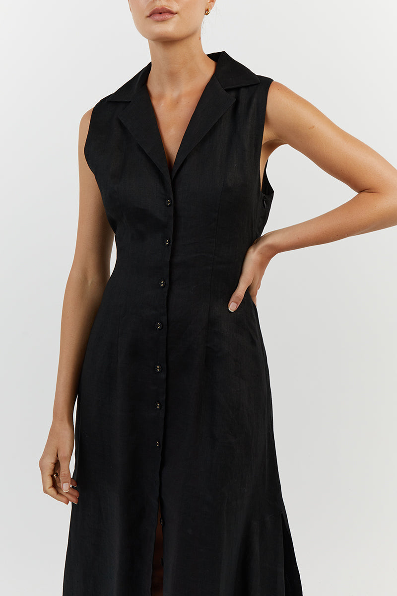 DREW BLACK LINEN SLEEVELESS DRESS