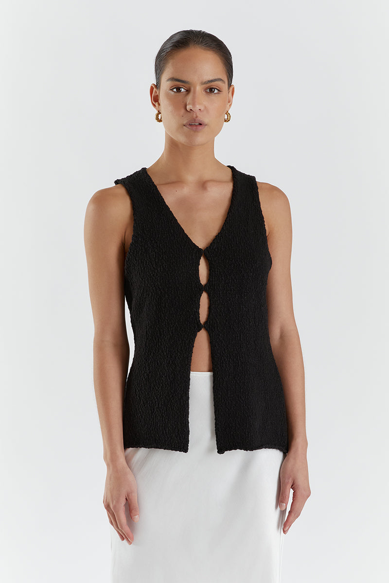 DION BLACK BOUCLE KNIT VEST