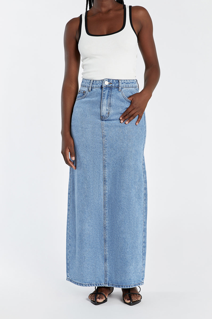 JOPLIN VINTAGE BLUE DENIM MIDI SKIRT