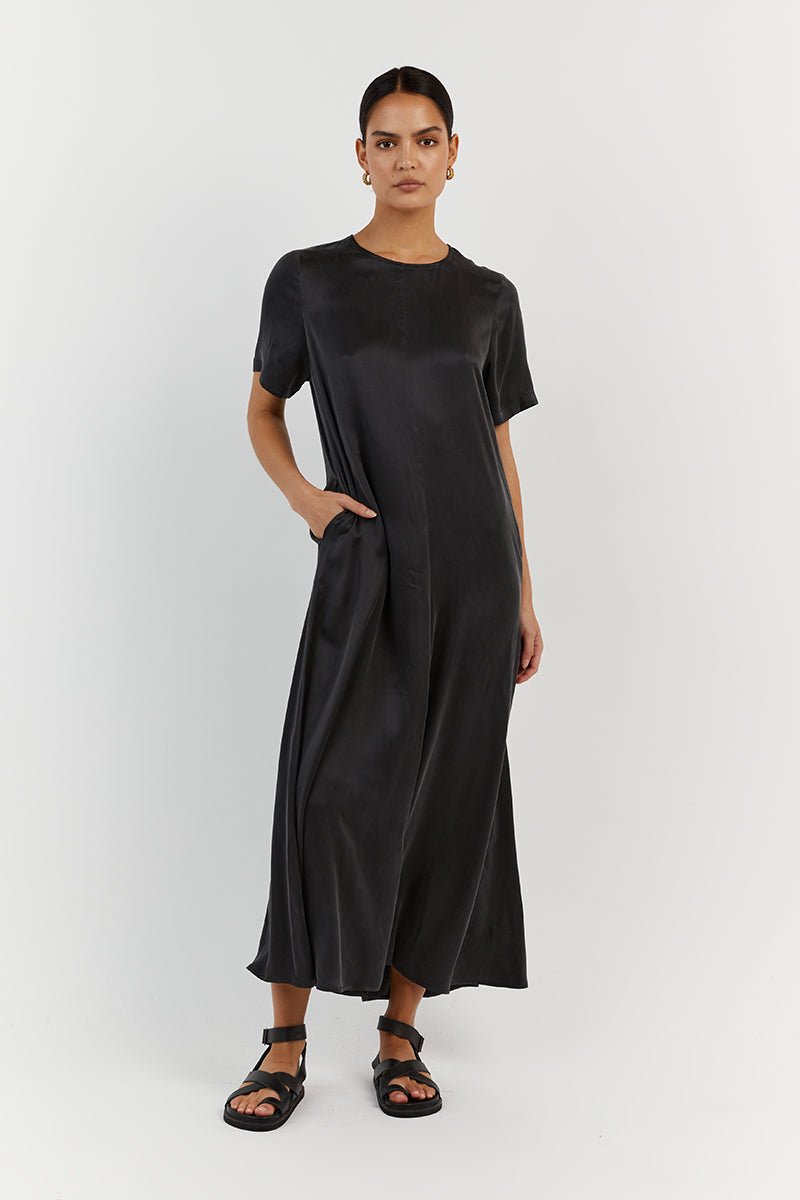 LAYLA BLACK SILK SLEEVE DRESS
