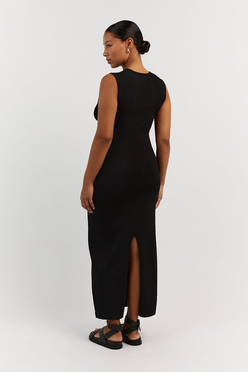 MONIQUE BLACK KNIT MIDI DRESS