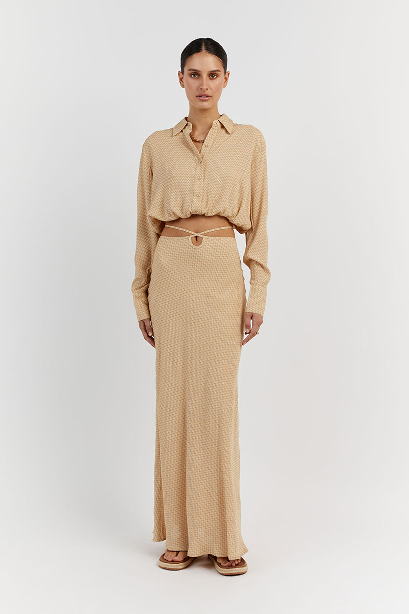 JULIEN STRAW GEO CROP SLEEVED SHIRT