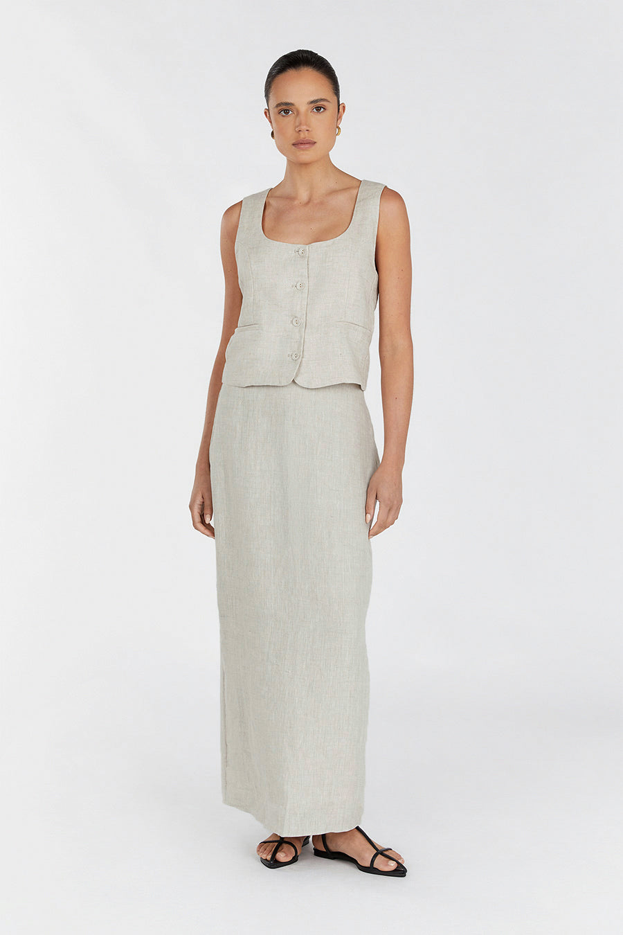 ROBERTS NATURAL LINEN MIDI SKIRT