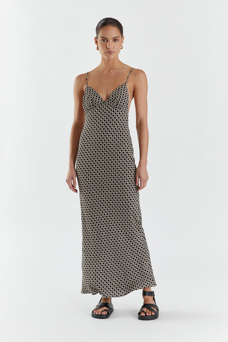 BROOKS GEO MIDI SLIP DRESS