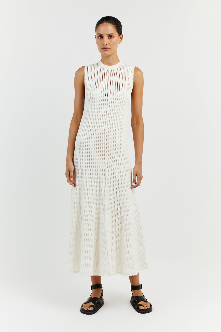 DENNY OFF WHITE SLEEVELESS MAXI DRESS