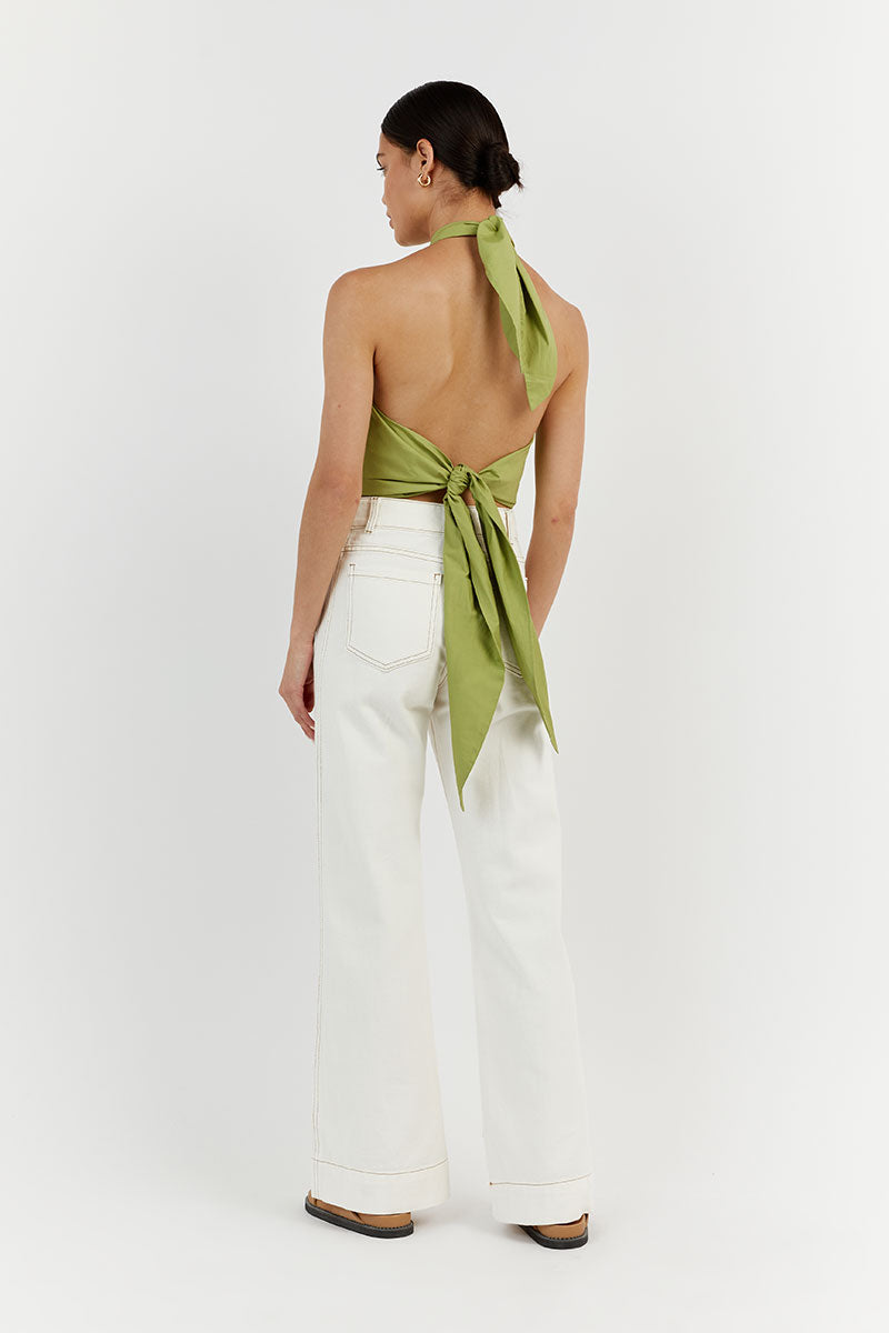 OLIVIA LIME COTTON TWIST HALTER TOP