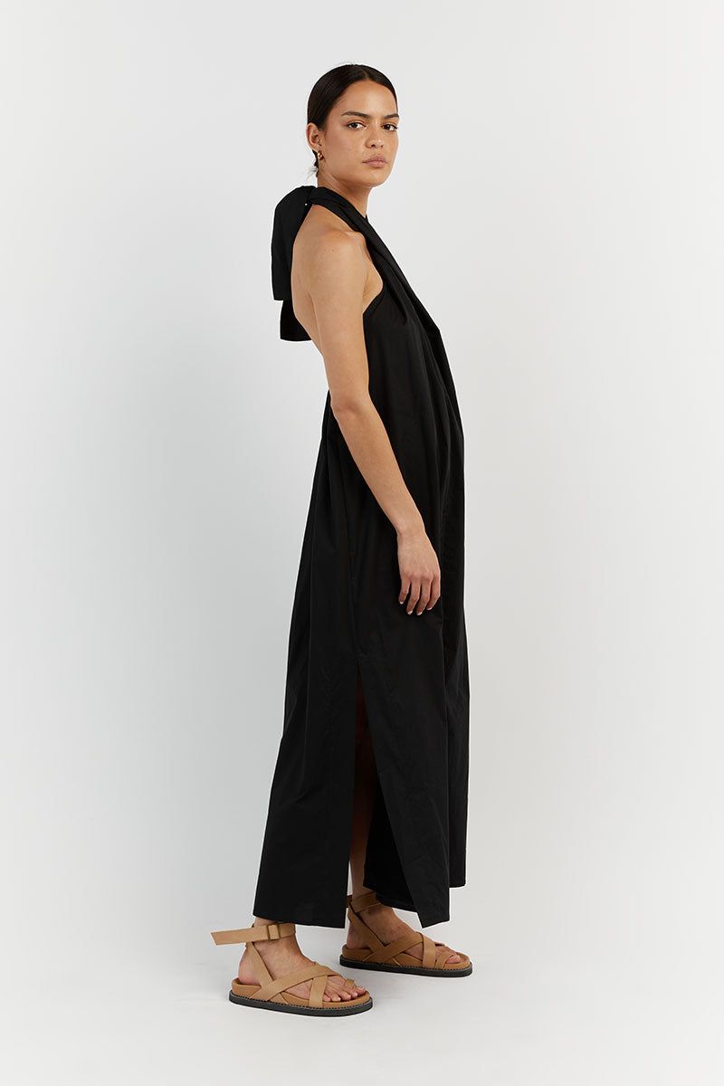 OLIVIA BLACK COTTON MIDI DRESS