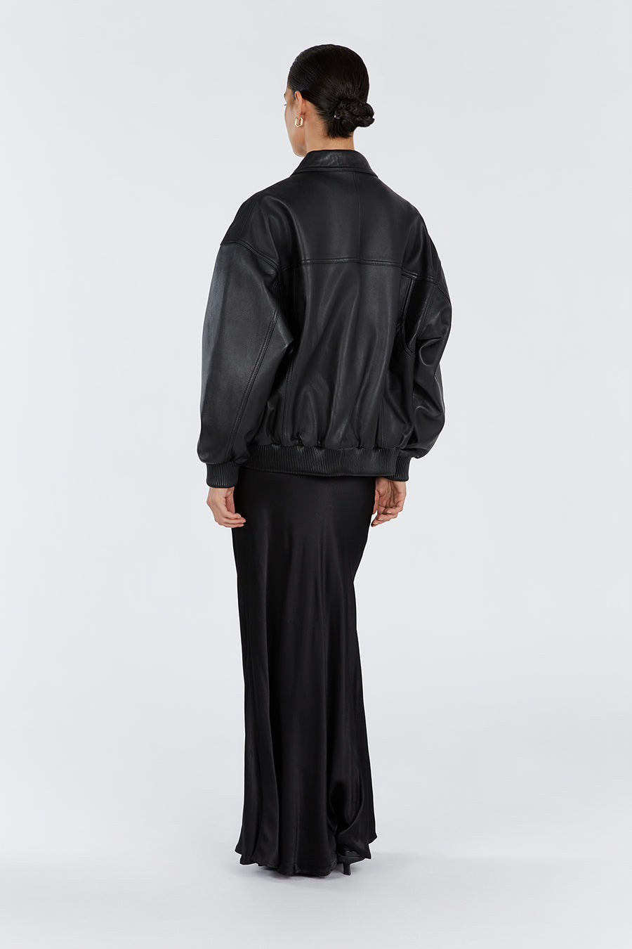 HUTTON BLACK LEATHER BOMBER JACKET