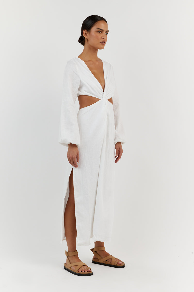 TINA WHITE LINEN MIDI DRESS