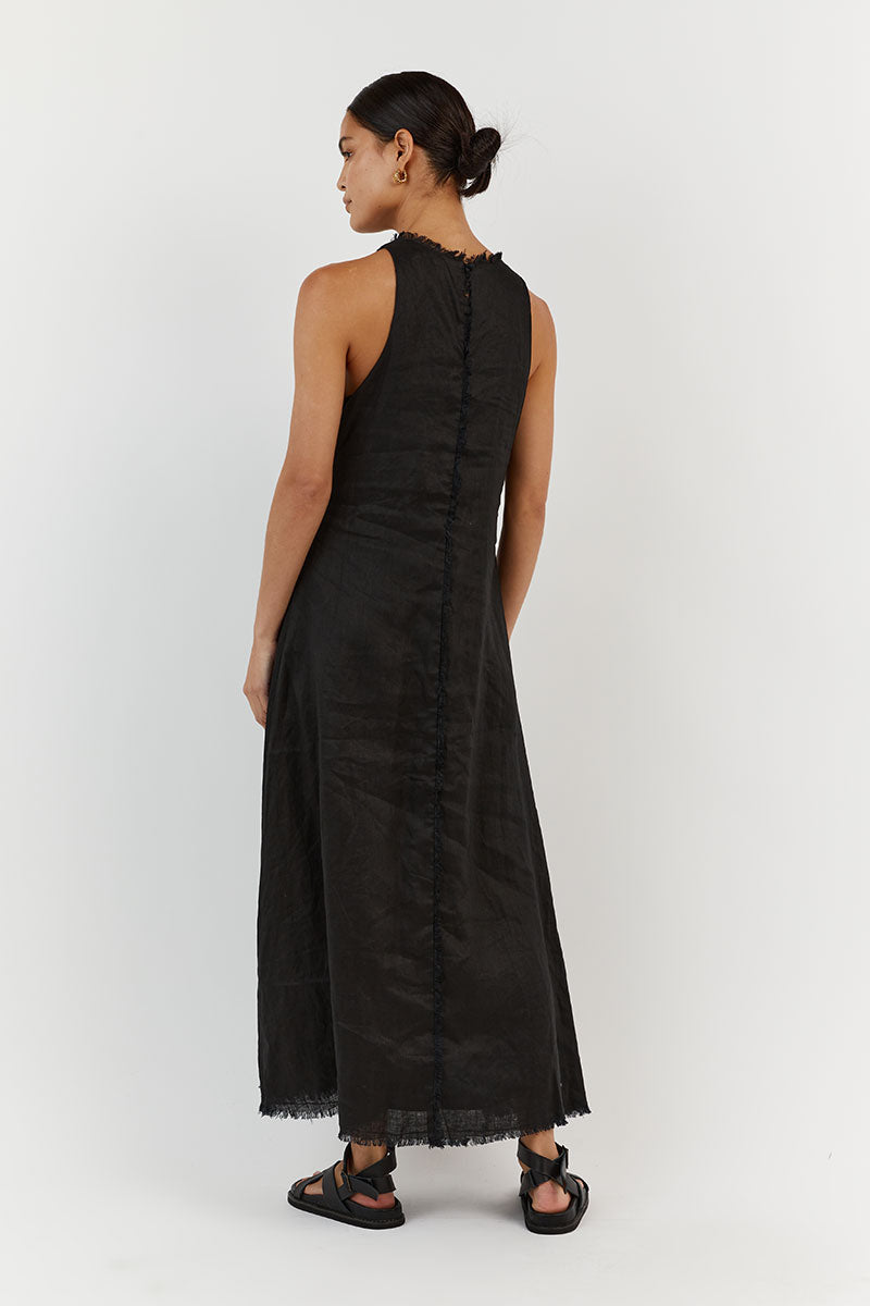 GEORGIE BLACK LINEN HIGH NECK DRESS