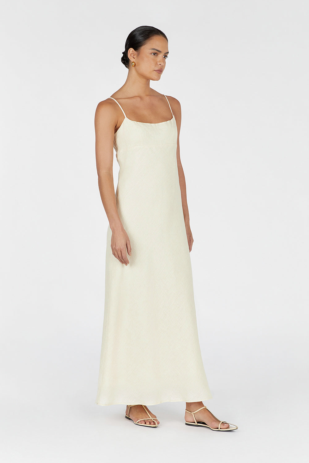 LUCIA BUTTERMILK LINEN MIDI DRESS