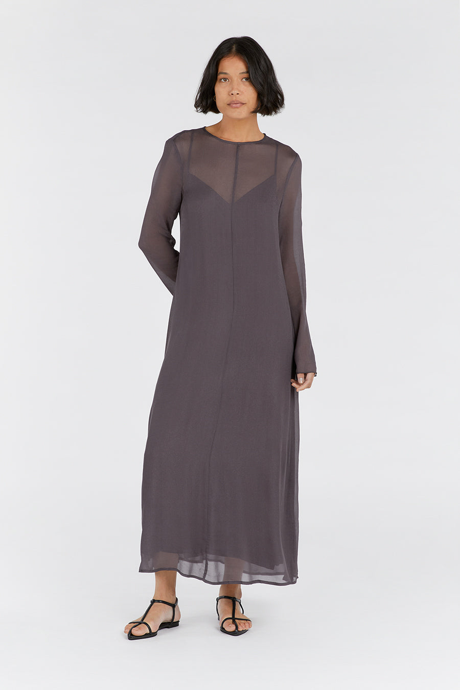 MARI EGGPLANT LONG SLEEVED DRESS