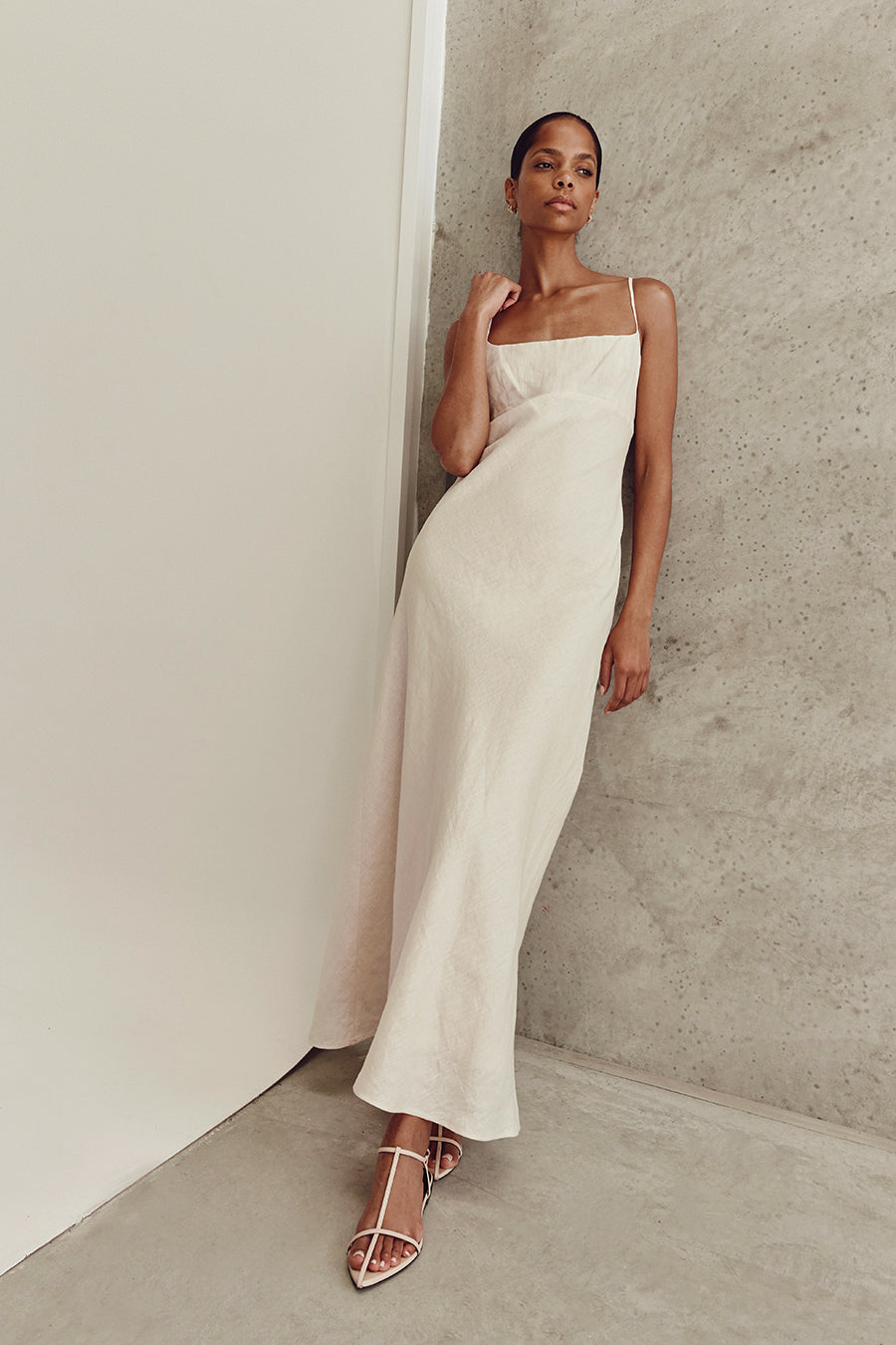 LUCIA BUTTERMILK LINEN MIDI DRESS