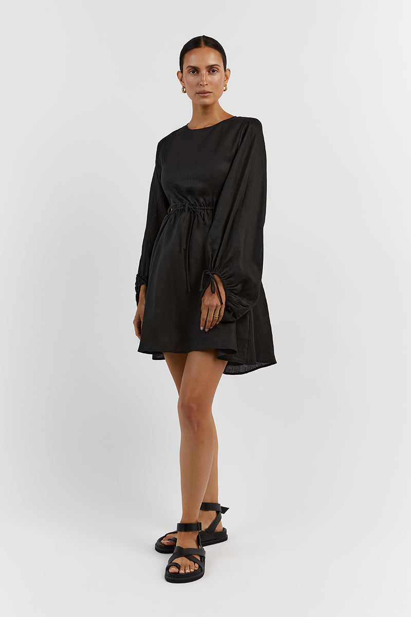 MOLLY BLACK LINEN MINI DRESS