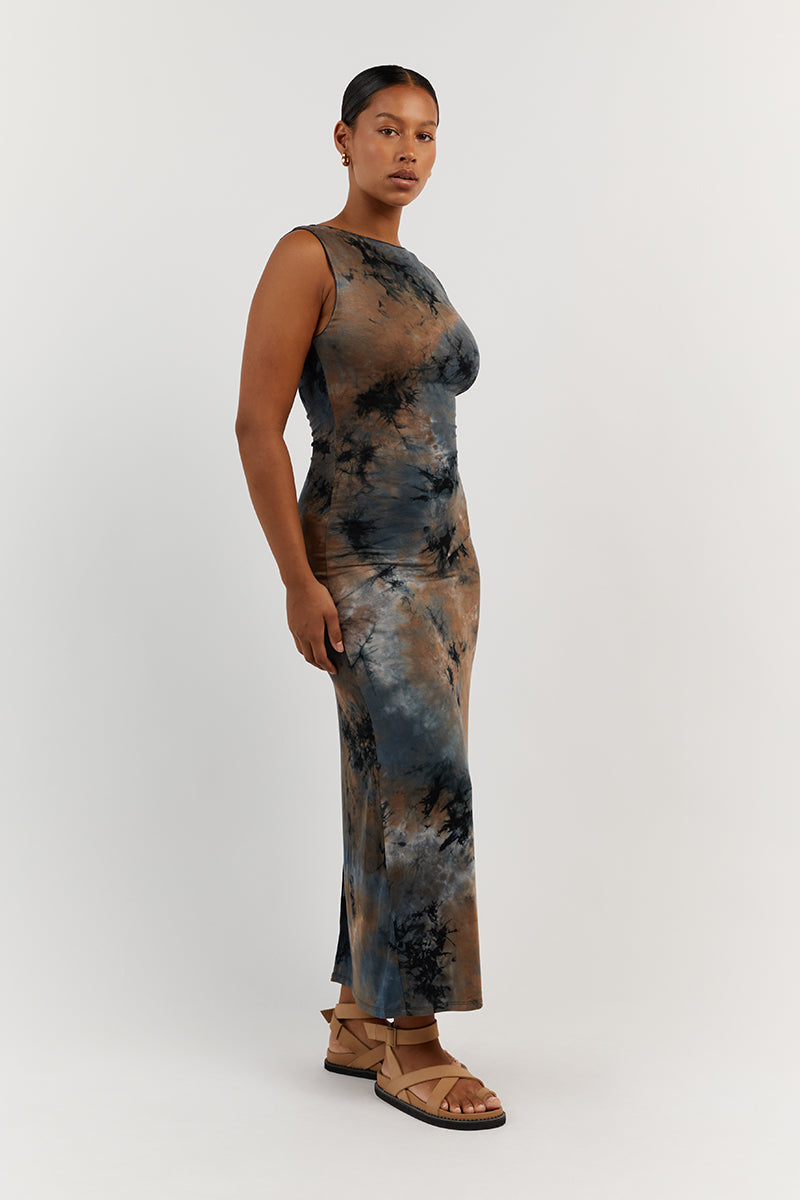MILLEN BLUE TIE DYE MIDI DRESS