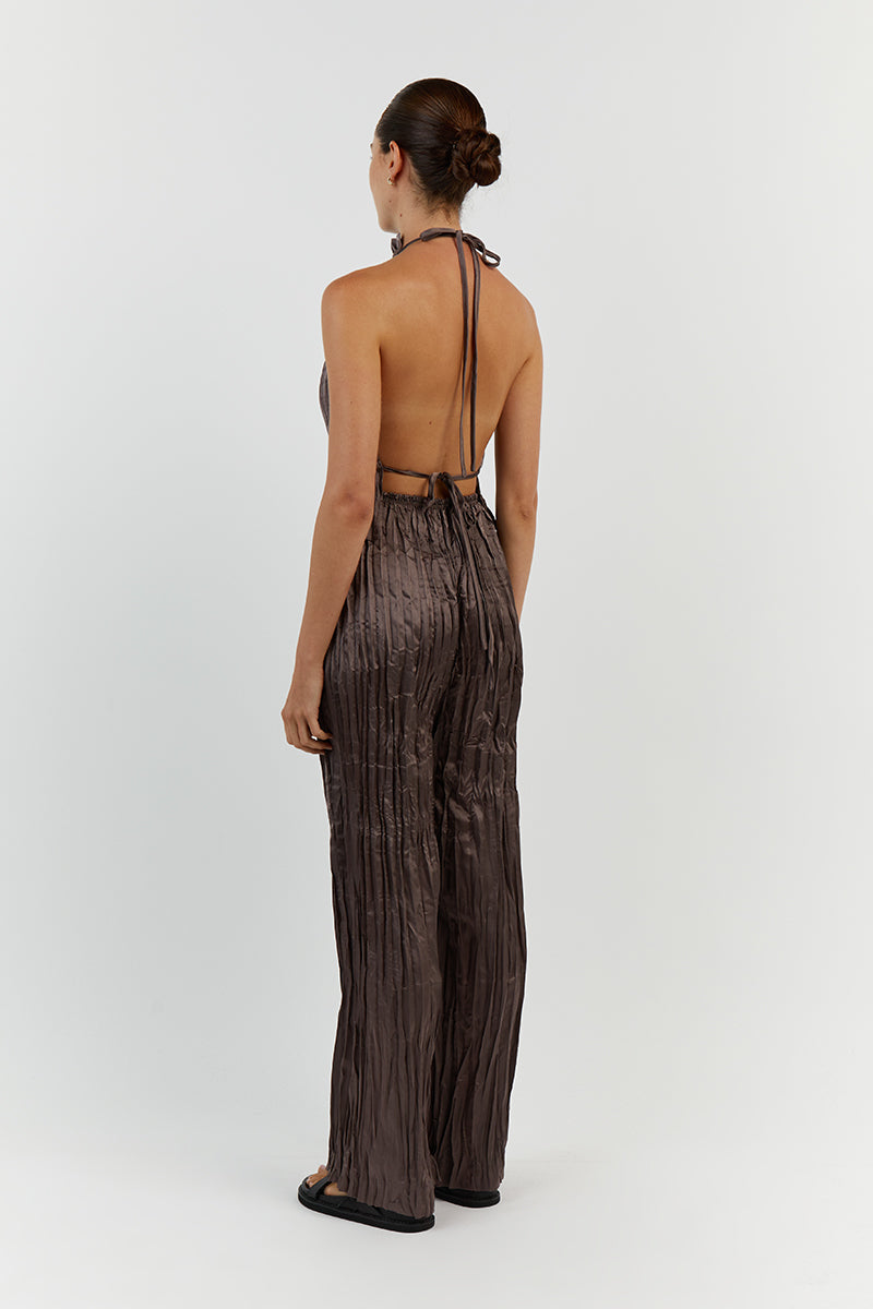 CORI TAUPE WIDE LEG CRINKLE PANT