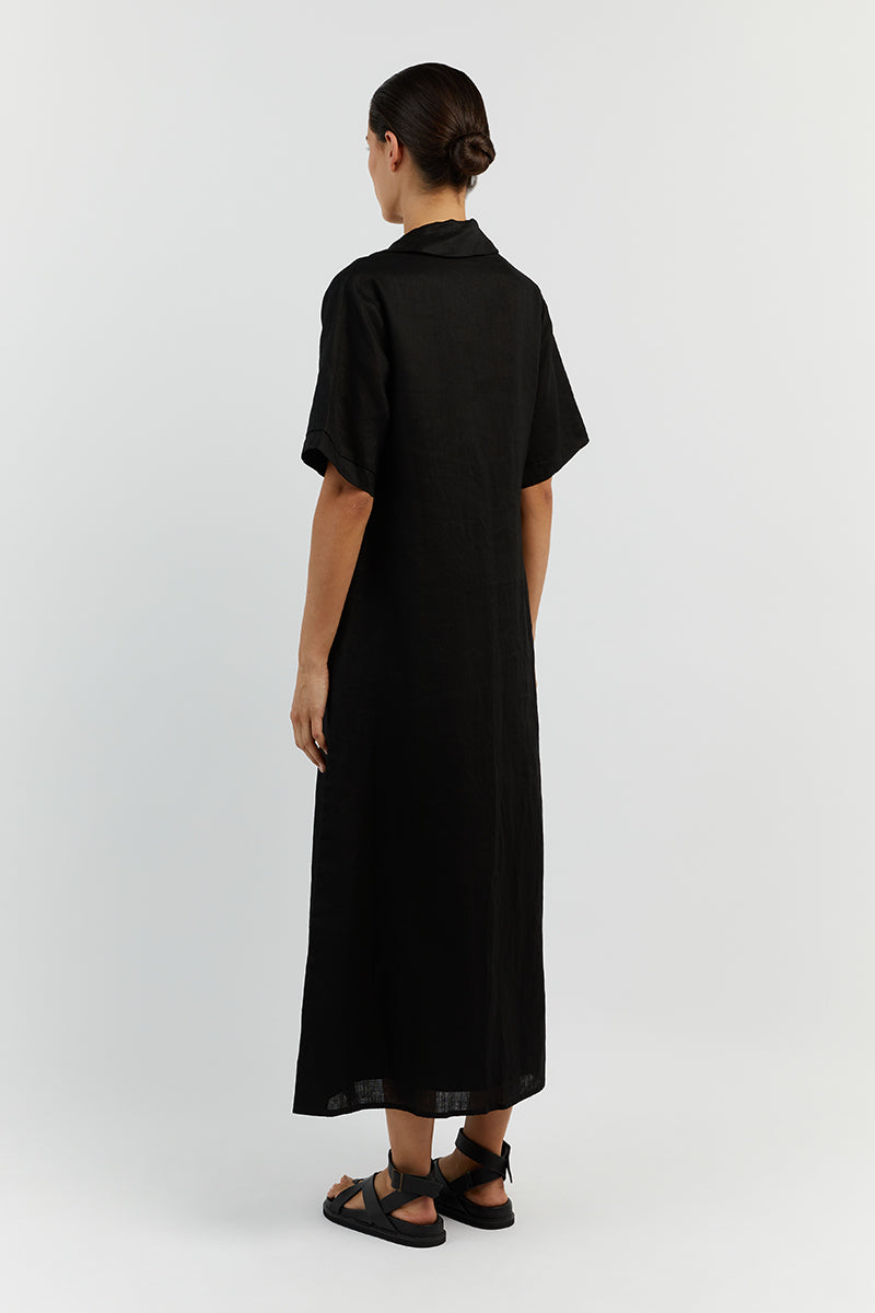 CANDICE BLACK LINEN MIDI DRESS