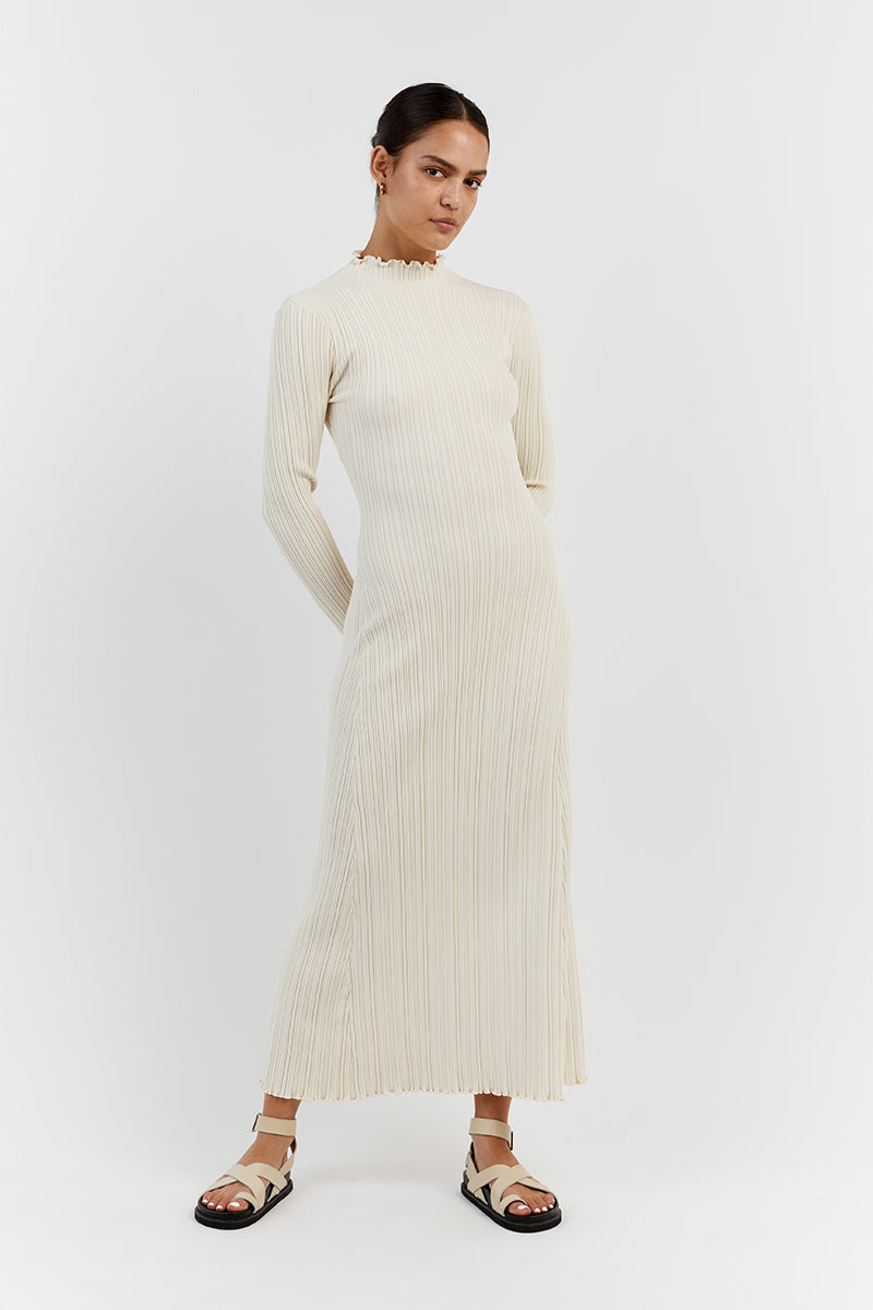 TAYLOR IVORY LONG SLEEVE MIDI DRESS