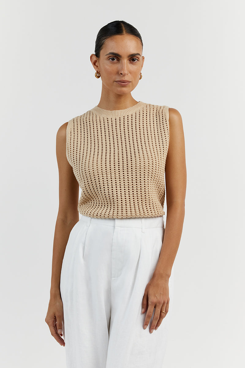 DENNY CROCHET WHEAT KNIT TOP