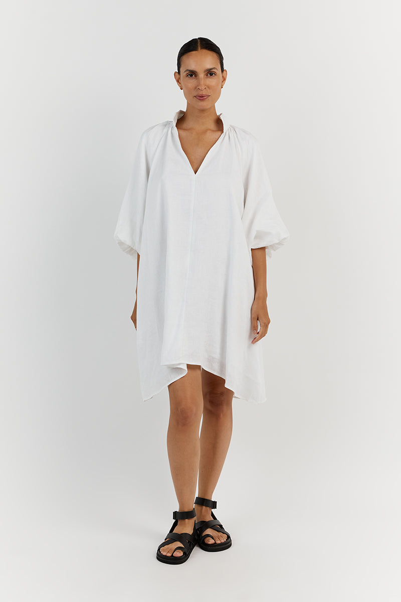 MATHER WHITE LINEN SMOCK DRESS