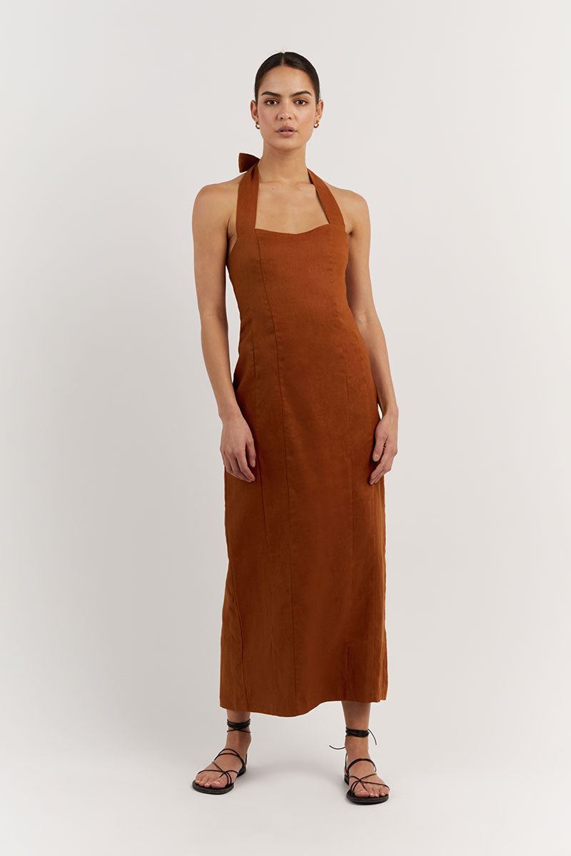 WILLOW TOBACCO LINEN LONG DRESS