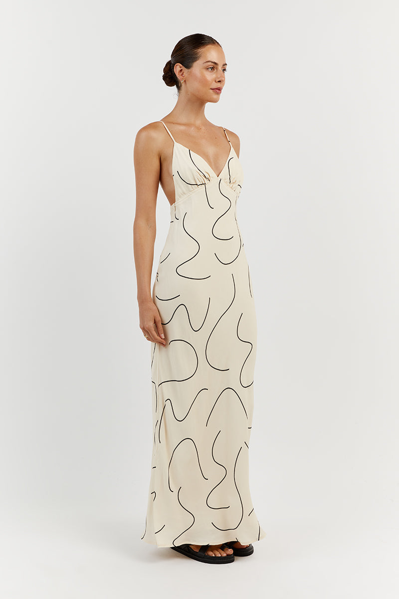 LUNA CREAM VISCOSE SLIP MIDI DRESS