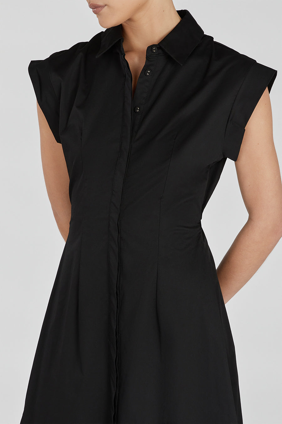 LAUREN BLACK COTTON MIDI DRESS