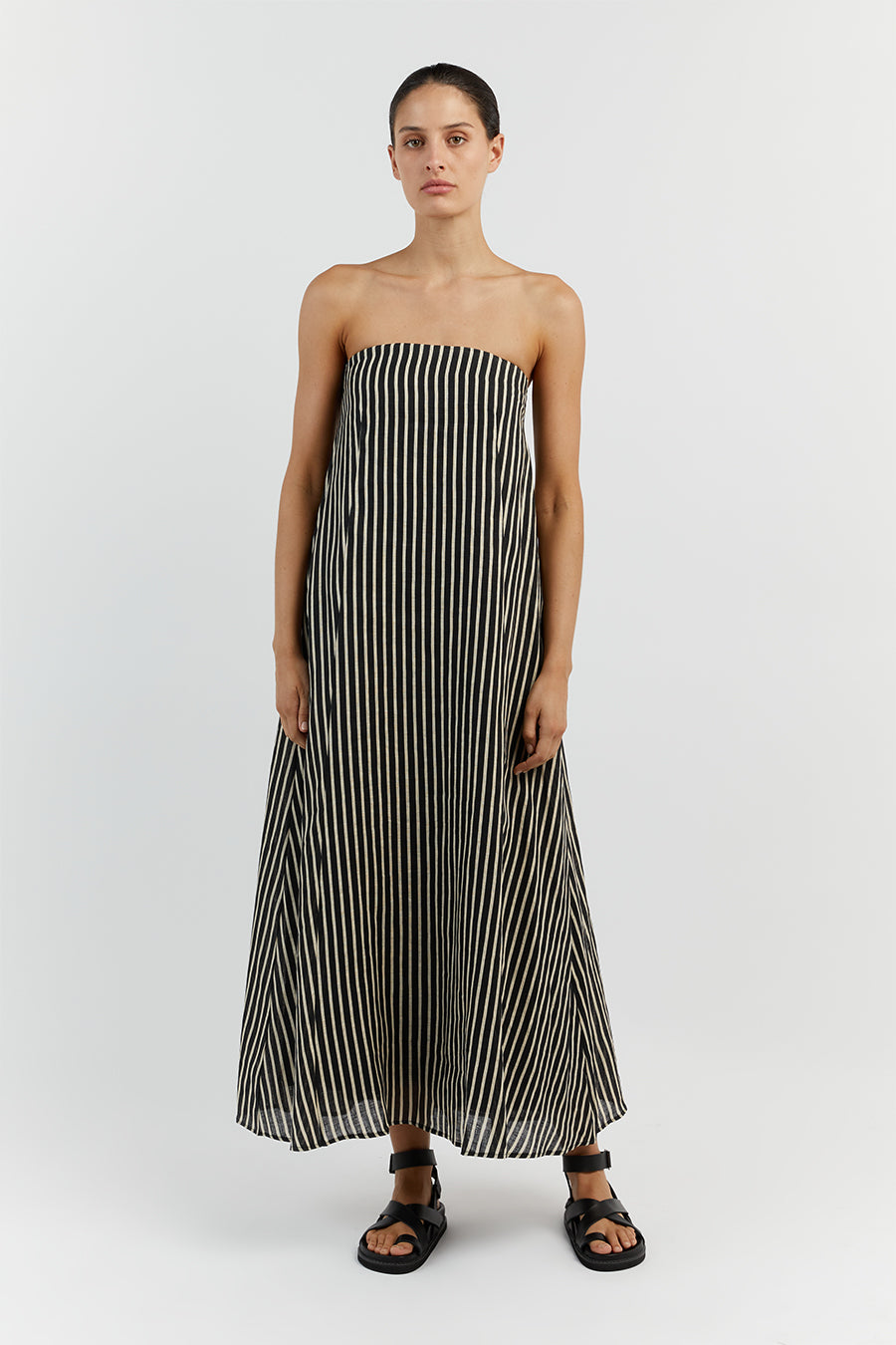 RORY BLACK LINEN MIDI DRESS