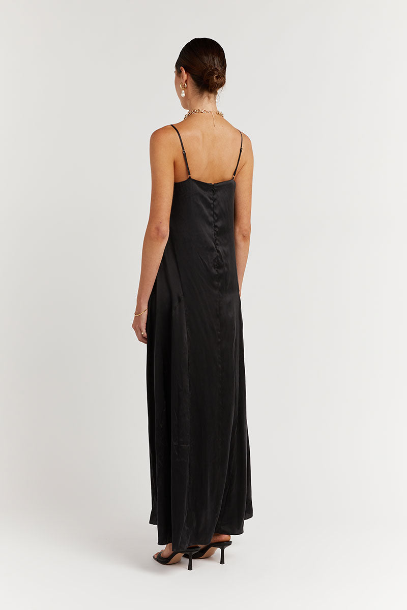 EVANS BLACK SILK SLIP MIDI DRESS