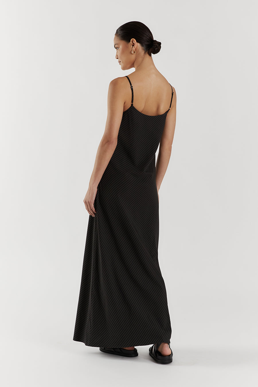 DIEGO BLACK PINSTRIPE MAXI DRESS